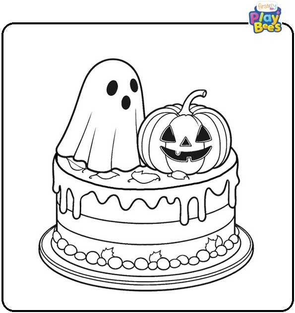 Halloween Themed Cake Coloring Page