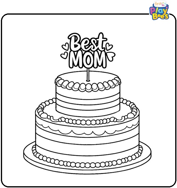 Happy Mother's Day Cake Coloring Page