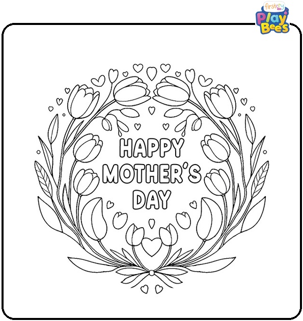 Happy Mother's Day Wreath Coloring Page
