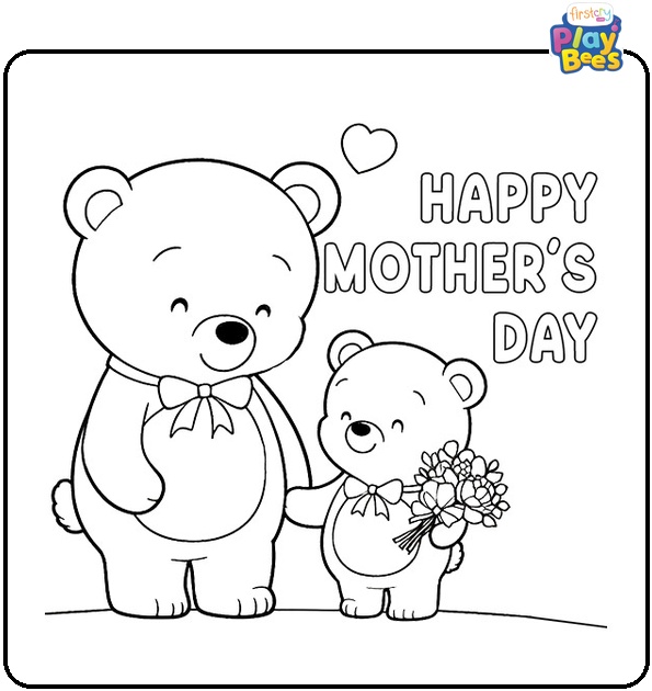 Happy Mother's Day with Bears Coloring Page