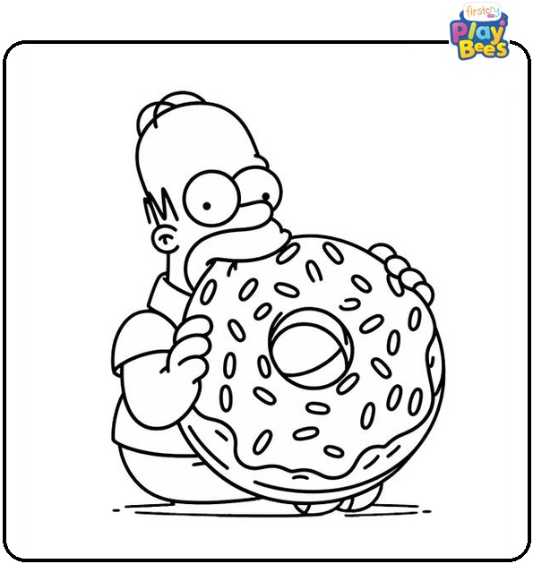Homer Simpson with Big Donut Coloring Page