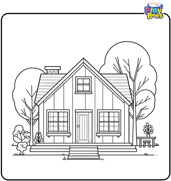 House With Tree Coloring Page