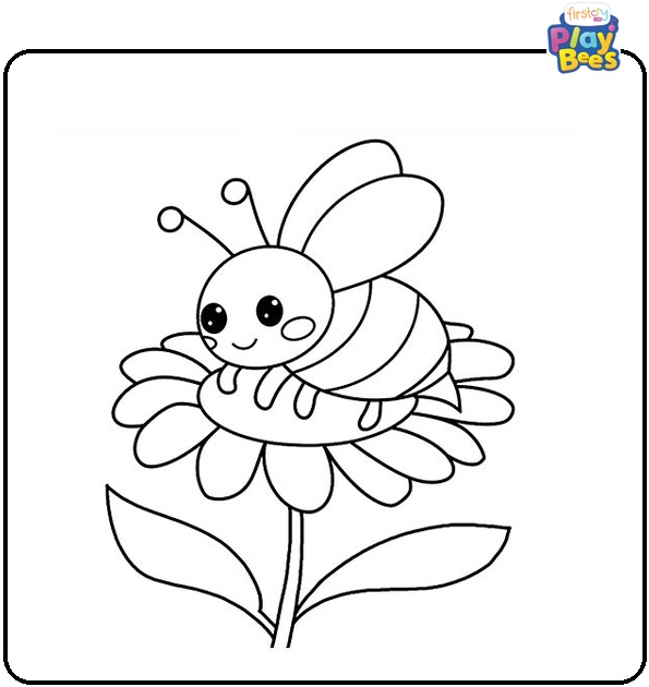 Kawaii Bee and Flower Coloring Page