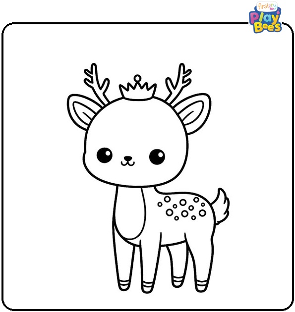 Kawaii Deer Wearing a Crown Coloring Page