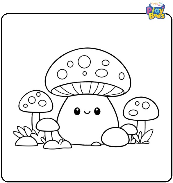 Kawaii Mushroom Coloring Page