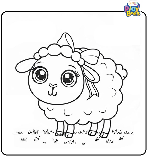 Kawaii Sheep With Bow Coloring Page Kawaii Sheep With Bow Coloring Page