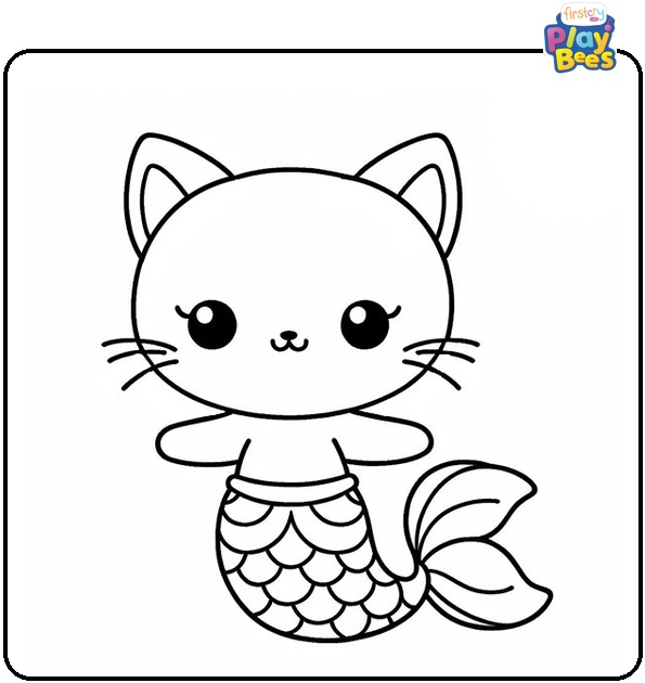 Kitten Mermaid Colouring Page