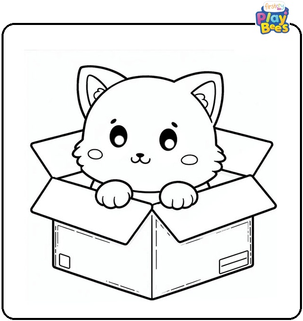 Kitten in a Box Colouring Page