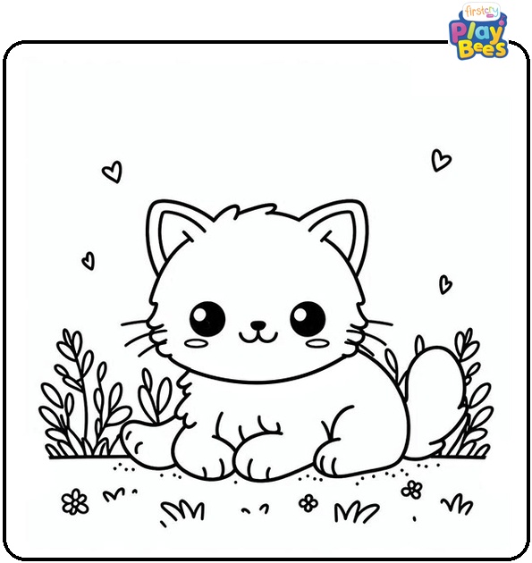 Kitten in the Grass Colouring Page