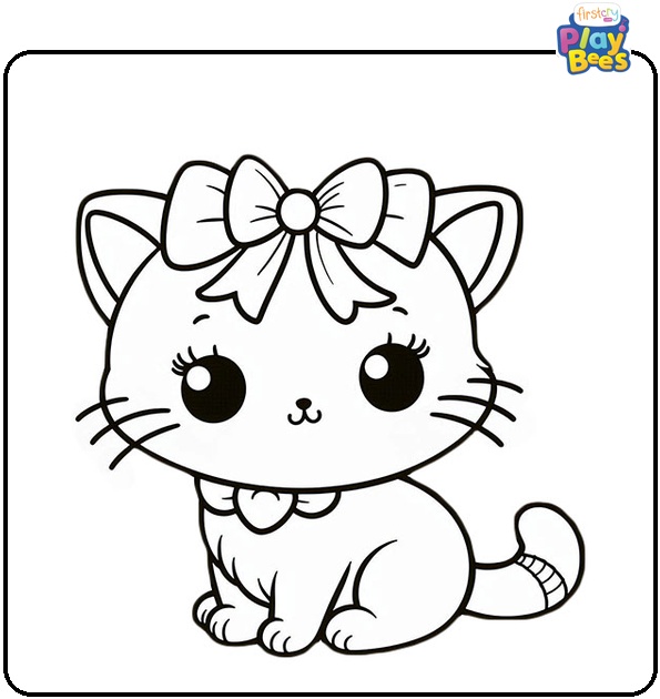 Kitten with Bow Colouring Page