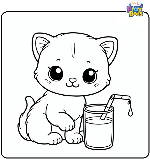 Kitten with Milk Colouring Page