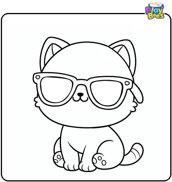 Kitten with Sunglasses Colouring Page