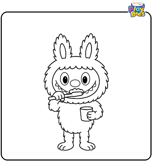 Labubu Brushing Teeth Coloring Page Labubu Brushing Teeth Coloring Page