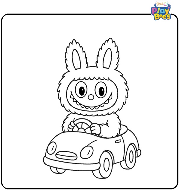 Labubu Driving Coloring Page Labubu Driving Coloring Page