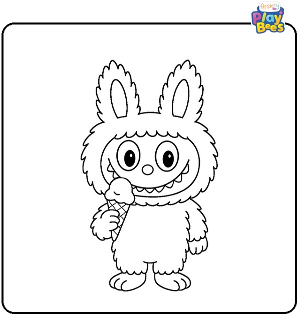Labubu Eating An Ice Cream Cone Coloring Page Labubu Eating An Ice Cream Cone Coloring Page