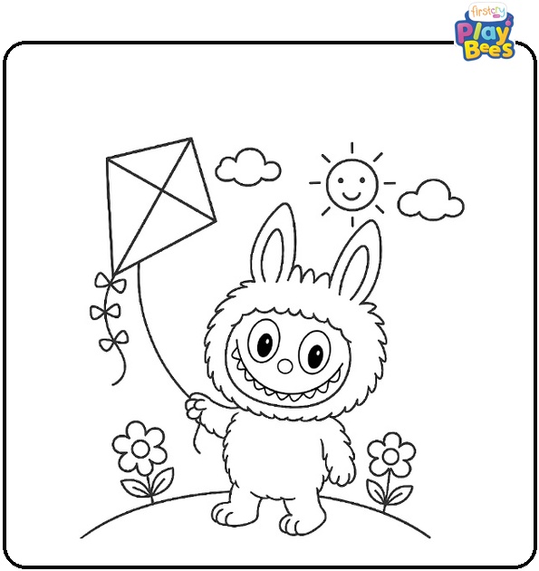 Labubu Flying a Kite Coloring Page Labubu Flying a Kite Coloring Page