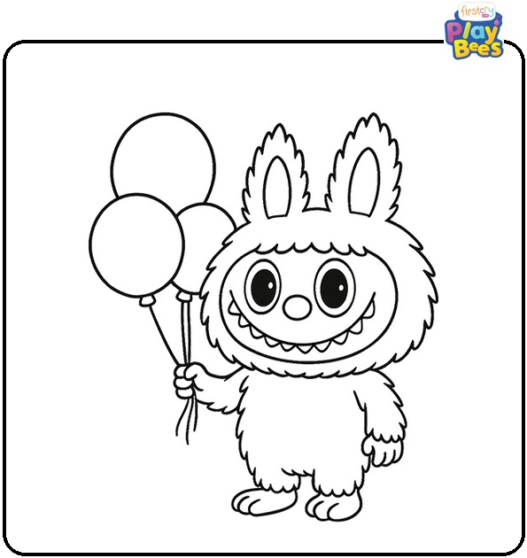 Labubu Holding Balloons Coloring Pages Labubu Holding Balloons Coloring Pages