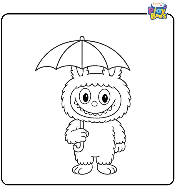 Labubu Holding Umbrella Coloring Page Labubu Holding Umbrella Coloring Page