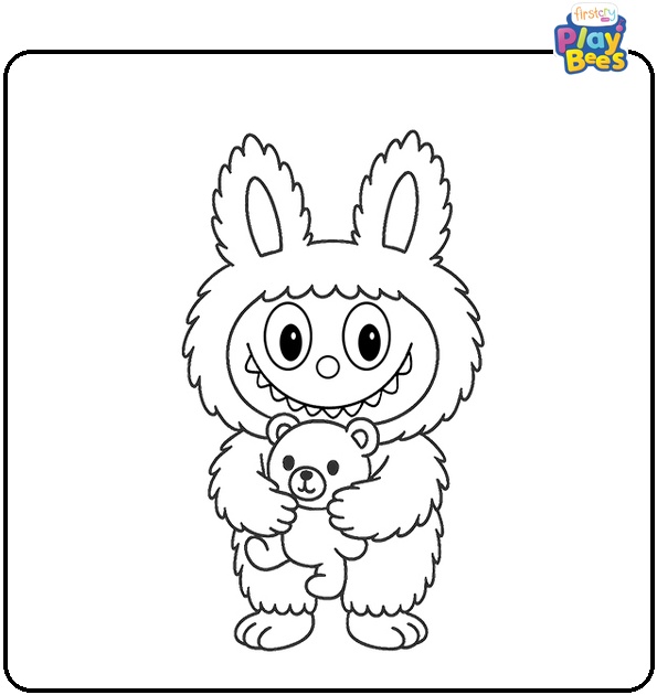 Labubu Hugging a Teddy Bear Coloring Page Labubu Hugging a Teddy Bear Coloring Page