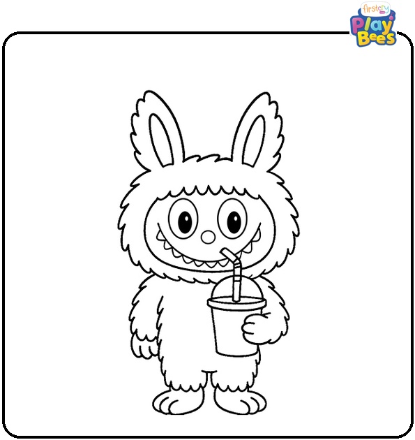 Labubu Is Drinking a Drink Coloring Page Labubu Is Drinking a Drink Coloring Page