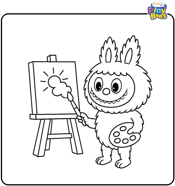 Labubu Painting On An Easel Coloring Page Labubu Painting On An Easel Coloring Page