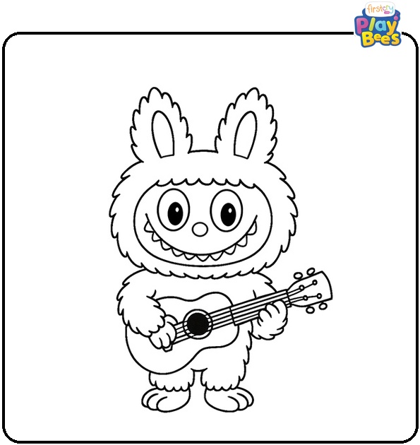 Labubu Playing Guitar Coloring Page Labubu Playing Guitar Coloring Page
