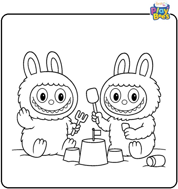 Labubu Playing In The Sand Coloring Page Labubu Playing In The Sand Coloring Page