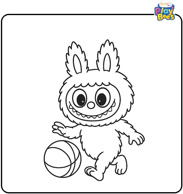 Labubu Playing With a Ball Coloring Page Labubu Playing With a Ball Coloring Page