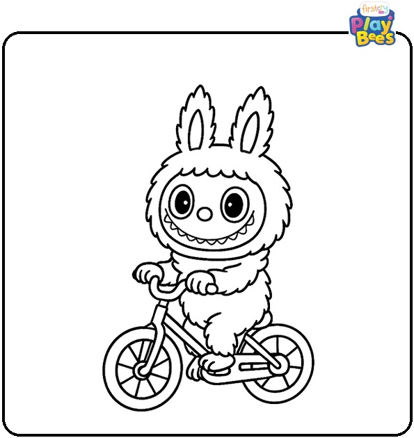 Labubu Riding a Bicycle Coloring Page Labubu Riding a Bicycle Coloring Page
