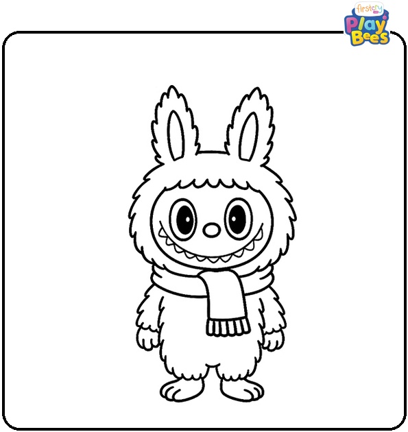 Labubu Wearing a Winter Scarf Coloring Page Labubu Wearing a Winter Scarf Coloring Page
