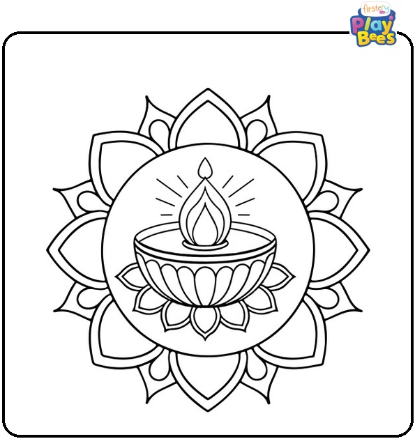 Lamp Rangoli Coloring Page