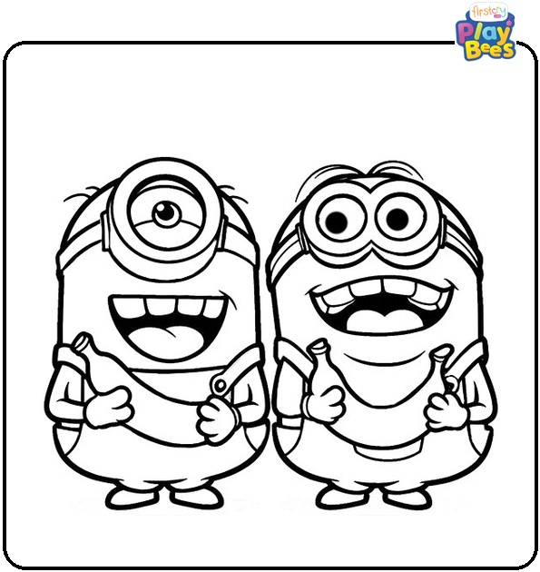 Laughing Minions With Bananas Coloring Page
