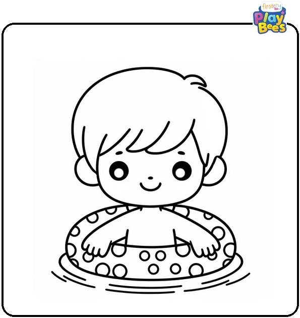 Little Boy With Polka Dot Floater Coloring Page