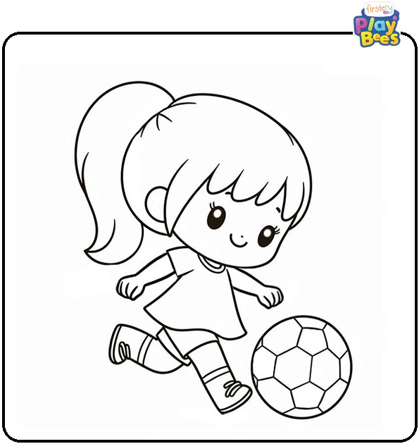 Little Girl Kicking Soccer Ball Coloring Page