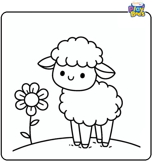 Little Sheep with a Flower Coloring Page Little Sheep with a Flower Coloring Page