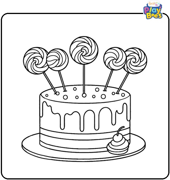 Lollipop Birthday Cake Coloring Page