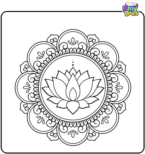 Lotus Rangoli Coloring Page