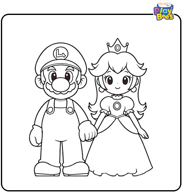 Luigi And Princess Peach Coloring Page