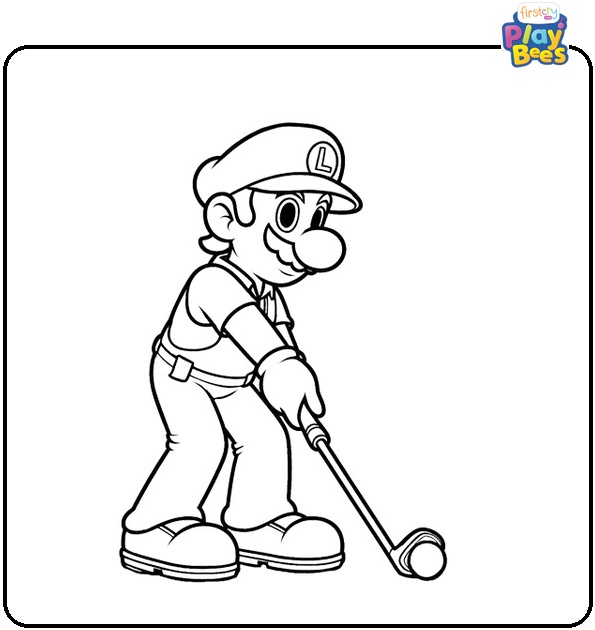 Luigi Playing Golf Coloring Page