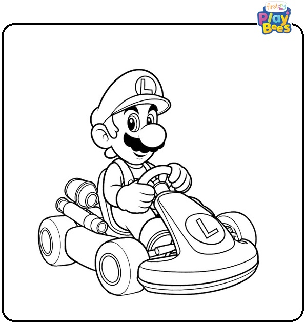 Luigi Racing In Mario Kart Coloring Page