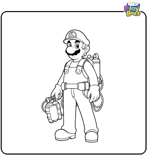 Luigi with Equipment Coloring Page