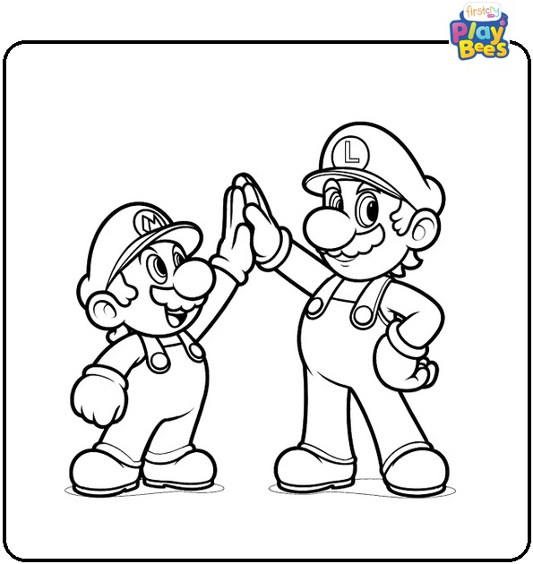 Mario And Luigi Are Doing High-Five Coloring Page