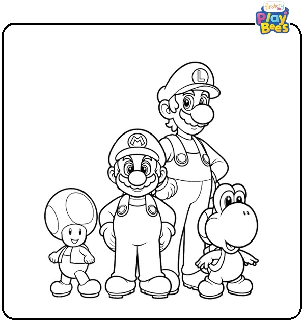Mario, Luigi, Toad and Yoshi Coloring Page