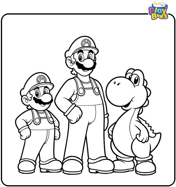 Mario, Luigi and Yoshi Coloring Page