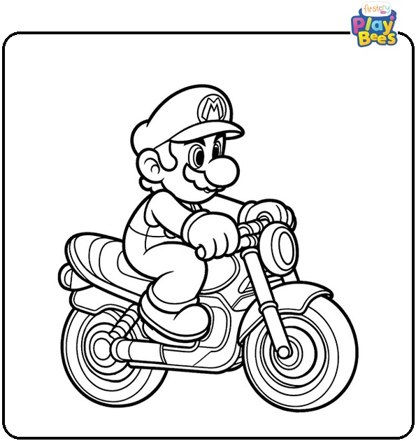 Mario Riding A Bike Coloring Page