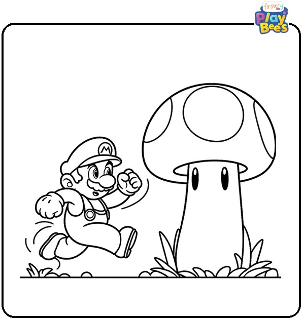 Mario Running to a Mushroom Coloring Page