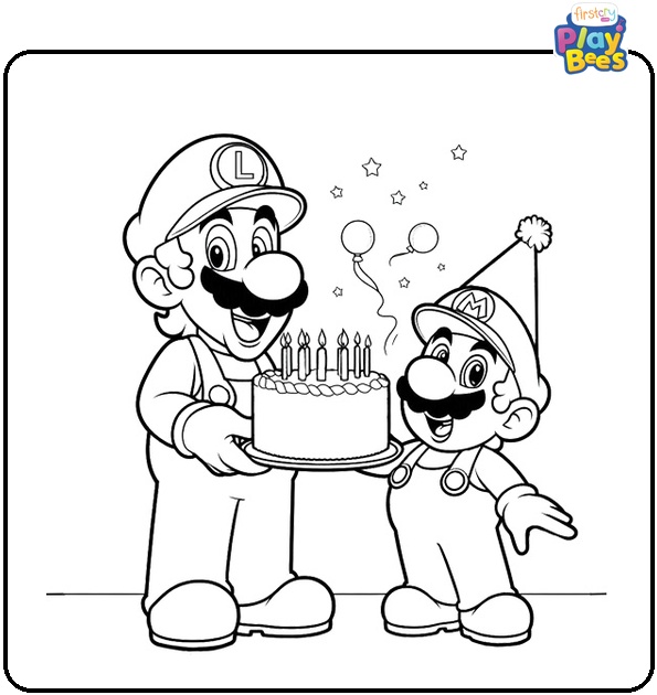 Mario and Luigi Birthday Coloring Page