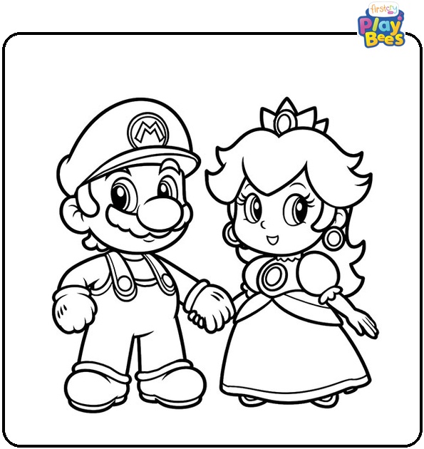 Mario and Peach Coloring Page