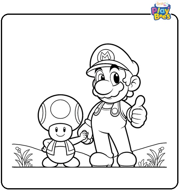 Mario and Toad Coloring Page