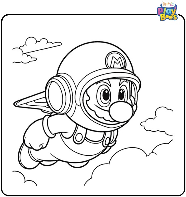 Mario and the Flying Helmet Coloring Page